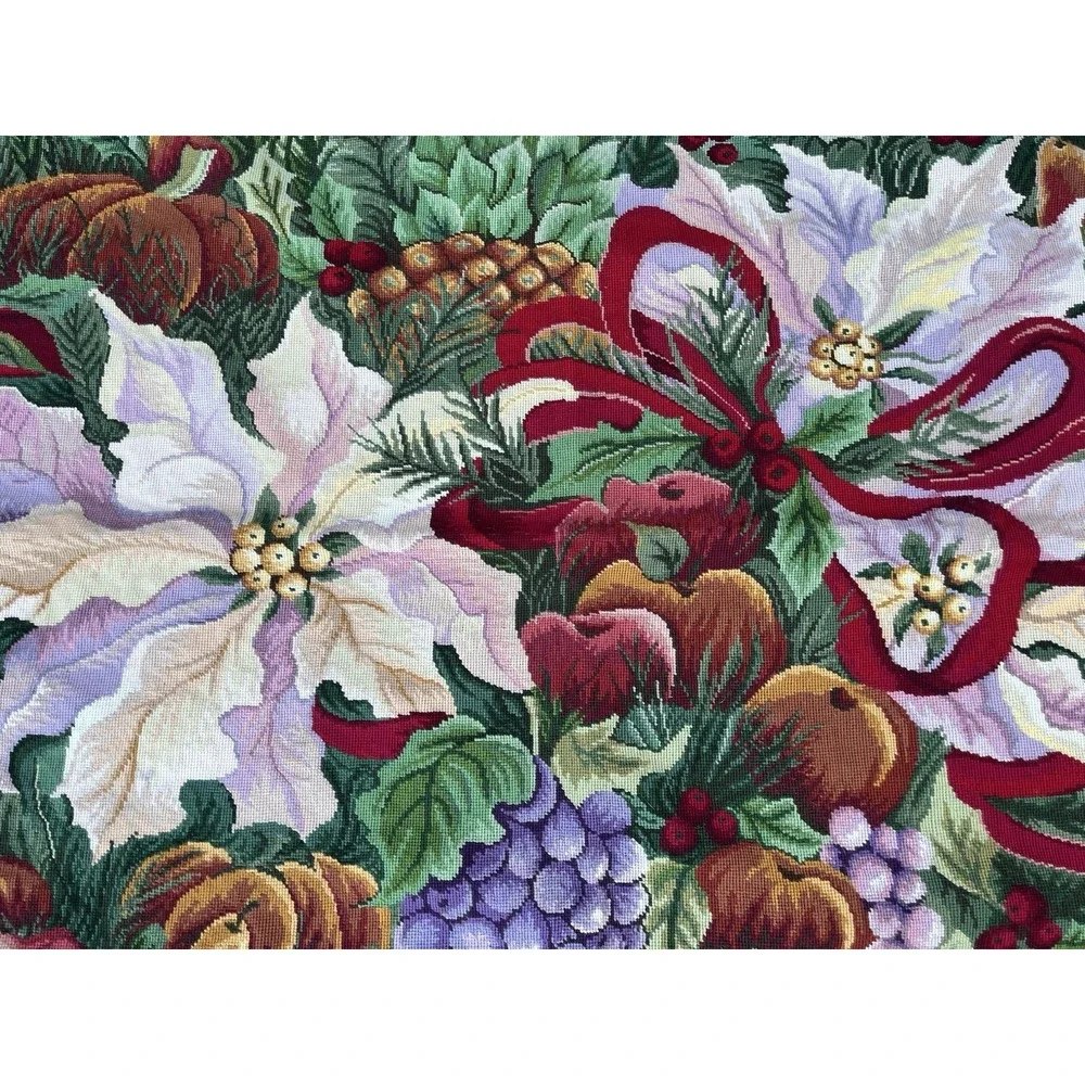 Holiday Tapestry Rug 3'x5' 100% Wool Needlepoint Poinsettia Floor Mat Christmas